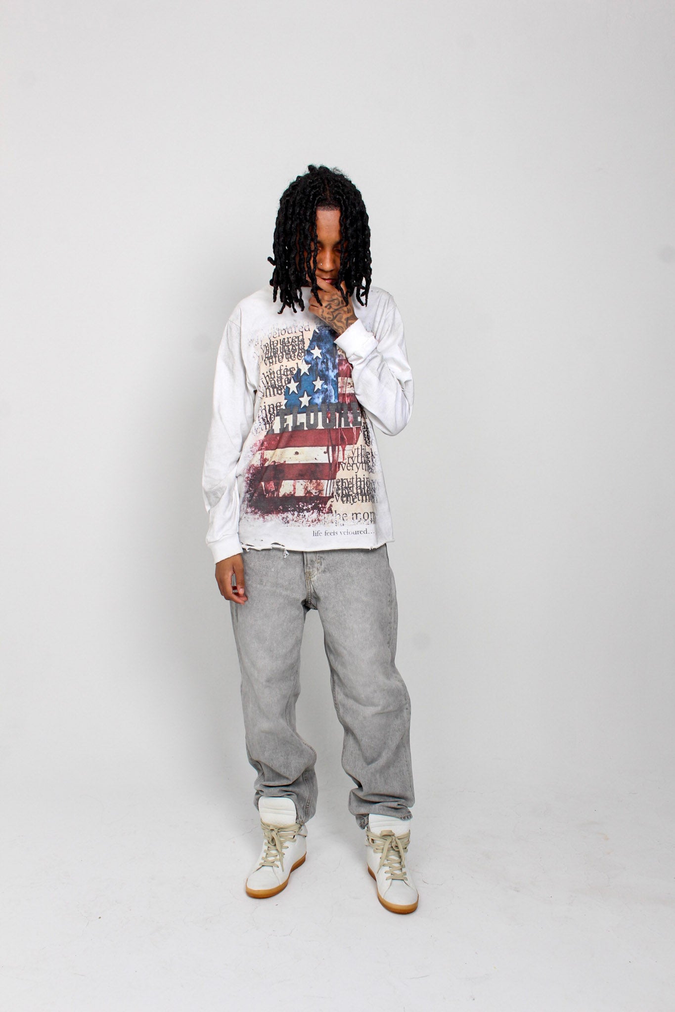 White Veloured “Liberty” Longsleeve